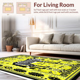 Ultra Soft Area Rug, Non Slip, Stain Resistant, Washable Area Rugs for Living Room, Bedroom, Elegant Geometric Black and Cream(Yellow)