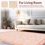 Ultra Soft Area Rug, Non Slip, Stain Resistant, Washable Area Rugs for Living Room, Bedroom, Bright Pink Botanical Appeal(Pink)