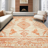Ultra Soft Area Rug, Non Slip, Stain Resistant, Washable Area Rugs for Living Room, Bedroom, Stylish Warm Beige Medallion Theme(Orange)