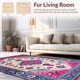 Ultra Soft Area Rug, Non Slip, Stain Resistant, Washable Area Rugs for Living Room, Bedroom, Rustic Colorful Geometric Arrangement(Pink)