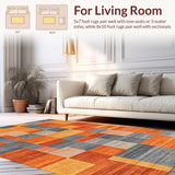 Ultra Soft Area Rug, Non Slip, Stain Resistant, Washable Area Rugs for Living Room, Bedroom, Sophisticated Abstract Linear Elements(Orange)