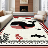Ultra Soft Area Rug, Non Slip, Stain Resistant, Washable Area Rugs for Living Room, Bedroom, Sleek Minimalist Sea Creature Style(Black)