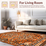 Ultra Soft Area Rug, Non Slip, Stain Resistant, Washable Area Rugs for Living Room, Bedroom, Elegant Tiled Ogee Elements(Orange)