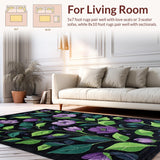 Ultra Soft Area Rug, Non Slip, Stain Resistant, Washable Area Rugs for Living Room, Bedroom, Vivid Botanical Dreamscape Design(Black)