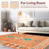 Ultra Soft Area Rug, Non Slip, Stain Resistant, Washable Area Rugs for Living Room, Bedroom, Artistic Medallion Inspired Composition(Orange)