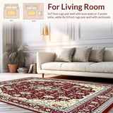 Ultra Soft Area Rug, Non Slip, Stain Resistant, Washable Area Rugs for Living Room, Bedroom, Burgundy and Cream Floral Medallion Area with Geometric Design(Red)