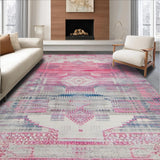Ultra Soft Area Rug, Non Slip, Stain Resistant, Washable Area Rugs for Living Room, Bedroom, Faded Geometric Multicolor Elegance(Pink)