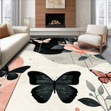Ultra Soft Area Rug, Non Slip, Stain Resistant, Washable Area Rugs for Living Room, Bedroom, Chic Flower Fantasy Area with Abstract Insect Silhouettes and Boho Flourish(Gray)