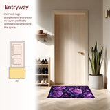 Ultra Soft Area Rug, Non Slip, Stain Resistant, Washable Area Rugs for Living Room, Bedroom, Vibrant Floral Round Design(Purple)