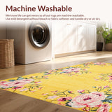 Ultra Soft Area Rug, Non Slip, Stain Resistant, Washable Area Rugs for Living Room, Bedroom, Contemporary Cheerful Flower Layout(Yellow)