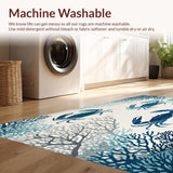 Ultra Soft Area Rug, Non Slip, Stain Resistant, Washable Area Rugs for Living Room, Bedroom, Seaside Crab Pattern Rug Modern Nautical Washable Floor Carpet(Blue)