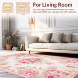 Ultra Soft Area Rug, Non Slip, Stain Resistant, Washable Area Rugs for Living Room, Bedroom, Charming Round Shabby Chic Motif(Ivory)