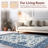 Ultra Soft Area Rug, Non Slip, Stain Resistant, Washable Area Rugs for Living Room, Bedroom, Elegant Oriental Floral Scroll(White)