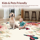 Ultra Soft Area Rug, Non Slip, Stain Resistant, Washable Area Rugs for Living Room, Bedroom, Peony Butterfly for Nursery(Ivory)
