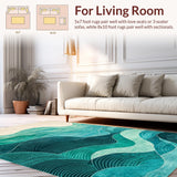 Ultra Soft Area Rug, Non Slip, Stain Resistant, Washable Area Rugs for Living Room, Bedroom, Elegant Turquoise Modern Art Motif(Blue)