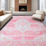 Ultra Soft Area Rug, Non Slip, Stain Resistant, Washable Area Rugs for Living Room, Bedroom, Rustic Textured Geometric Harmony(Pink)
