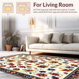 Ultra Soft Area Rug, Non Slip, Stain Resistant, Washable Area Rugs for Living Room, Bedroom, Colorful Folk-Inspired Entryway Plush Area Rug(Ivory)