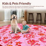 Ultra Soft Area Rug, Non Slip, Stain Resistant, Washable Area Rugs for Living Room, Bedroom, Lively Contemporary Pink Trellis(Pink)