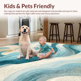 Ultra Soft Area Rug, Non Slip, Stain Resistant, Washable Area Rugs for Living Room, Bedroom, Abstract Ocean Swirl Pattern with Nautical Shell Accents(Blue)
