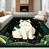 Ultra Soft Area Rug, Non Slip, Stain Resistant, Washable Area Rugs for Living Room, Bedroom, Vintage Dark Green Abstract Shapes(White)