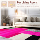 Ultra Soft Area Rug, Non Slip, Stain Resistant, Washable Area Rugs for Living Room, Bedroom, Contemporary Eclectic Stripe Motif(Pink)