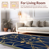Ultra Soft Area Rug, Non Slip, Stain Resistant, Washable Area Rugs for Living Room, Bedroom, Art Deco Geometric Elegance(Blue)