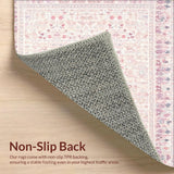Ultra Soft Area Rug, Non Slip, Stain Resistant, Washable Area Rugs for Living Room, Bedroom, Elegant Blush Pink Low Pile Rug with Mauve Floral and Geometric Fusion(Pink)