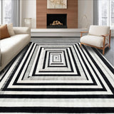 Ultra Soft Area Rug, Non Slip, Stain Resistant, Washable Area Rugs for Living Room, Bedroom, Modern Layered Stripe Rug with Varied Width Black and White Band Patterns(Gray)
