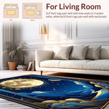 Ultra Soft Area Rug, Non Slip, Stain Resistant, Washable Area Rugs for Living Room, Bedroom, Elegant Sunlit Geometric Motif(Blue)
