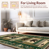 Ultra Soft Area Rug, Non Slip, Stain Resistant, Washable Area Rugs for Living Room, Bedroom, Rustic Earthy Patchwork Aesthetic(Green)