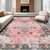 Ultra Soft Area Rug, Non Slip, Stain Resistant, Washable Area Rugs for Living Room, Bedroom, Whimsical Artful Geometric Elements(Pink)