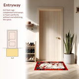 Ultra Soft Area Rug, Non Slip, Stain Resistant, Washable Area Rugs for Living Room, Bedroom, Minimalist Soft Tone Floral Pattern(Red)