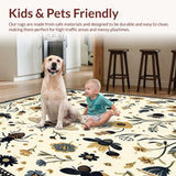 Ultra Soft Area Rug, Non Slip, Stain Resistant, Washable Area Rugs for Living Room, Bedroom, Whimsical Edge Area with Fantasy Bug and Bloom(Ivory)