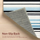 Ultra Soft Area Rug, Non Slip, Stain Resistant, Washable Area Rugs for Living Room, Bedroom, Classic Coastal Cabana Stripe Rug With Reversible Design For Patio Deck(Black)