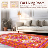 Ultra Soft Area Rug, Non Slip, Stain Resistant, Washable Area Rugs for Living Room, Bedroom, Sophisticated Curved Linear Patterns(Orange)