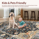 Ultra Soft Area Rug, Non Slip, Stain Resistant, Washable Area Rugs for Living Room, Bedroom, Earthy Toned Elegant Botanical Motif(Black)
