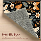 Ultra Soft Area Rug, Non Slip, Stain Resistant, Washable Area Rugs for Living Room, Bedroom, Elegant Floral-Insect Hybrid Design(Black)