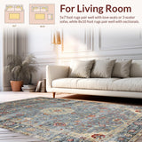 Ultra Soft Area Rug, Non Slip, Stain Resistant, Washable Area Rugs for Living Room, Bedroom, Rustic Earth Tone Trellis Pattern(Beige)