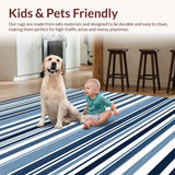 Ultra Soft Area Rug, Non Slip, Stain Resistant, Washable Area Rugs for Living Room, Bedroom, Sophisticated Dual-Tone Coastal Motif(Blue)