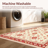 Ultra Soft Area Rug, Non Slip, Stain Resistant, Washable Area Rugs for Living Room, Bedroom, Classic Heirloom Featuring Intricate Rosettes(Red)