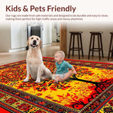 Ultra Soft Area Rug, Non Slip, Stain Resistant, Washable Area Rugs for Living Room, Bedroom, Dynamic Abstract Floral Elements(Red)