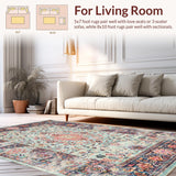 Ultra Soft Area Rug, Non Slip, Stain Resistant, Washable Area Rugs for Living Room, Bedroom, Boho-Chic Vintage Area Rug with Distressed Floral Medallion Motifs(Blue)