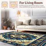 Ultra Soft Area Rug, Non Slip, Stain Resistant, Washable Area Rugs for Living Room, Bedroom, Boho Style Beige Abstract(Blue)