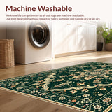 Ultra Soft Area Rug, Non Slip, Stain Resistant, Washable Area Rugs for Living Room, Bedroom, Vintage Floral Bedroom Non-Shedding Large Carpet(Green)