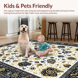 Ultra Soft Area Rug, Non Slip, Stain Resistant, Washable Area Rugs for Living Room, Bedroom, Sunny Floral Whirl(White)