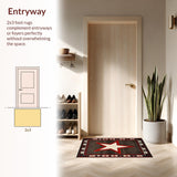 Ultra Soft Area Rug, Non Slip, Stain Resistant, Washable Area Rugs for Living Room, Bedroom, Rustic Earthy Star Motif(Black)