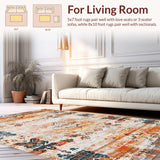 Ultra Soft Area Rug, Non Slip, Stain Resistant, Washable Area Rugs for Living Room, Bedroom, Rustic Textured Floral Arrangement(Orange)