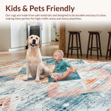 Ultra Soft Area Rug, Non Slip, Stain Resistant, Washable Area Rugs for Living Room, Bedroom, Coastal Distressed Diam(Orange)