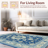 Ultra Soft Area Rug, Non Slip, Stain Resistant, Washable Area Rugs for Living Room, Bedroom, Modern Earthy Floral Composition(Blue)