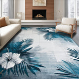 Ultra Soft Area Rug, Non Slip, Stain Resistant, Washable Area Rugs for Living Room, Bedroom, Elegant Gray Blue Floral Vibes(Gray)